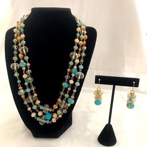 Vintage glass multi strand necklace with matching earrings